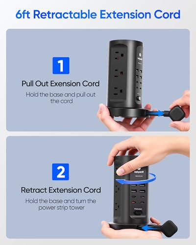 Kakyanill Power Strip Tower with 9 Outlets & 8 USB Ports