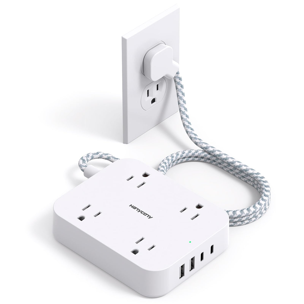 Flat Plug Power Strip with 4 USB Ports, 2 USB-C & 4 Outlets