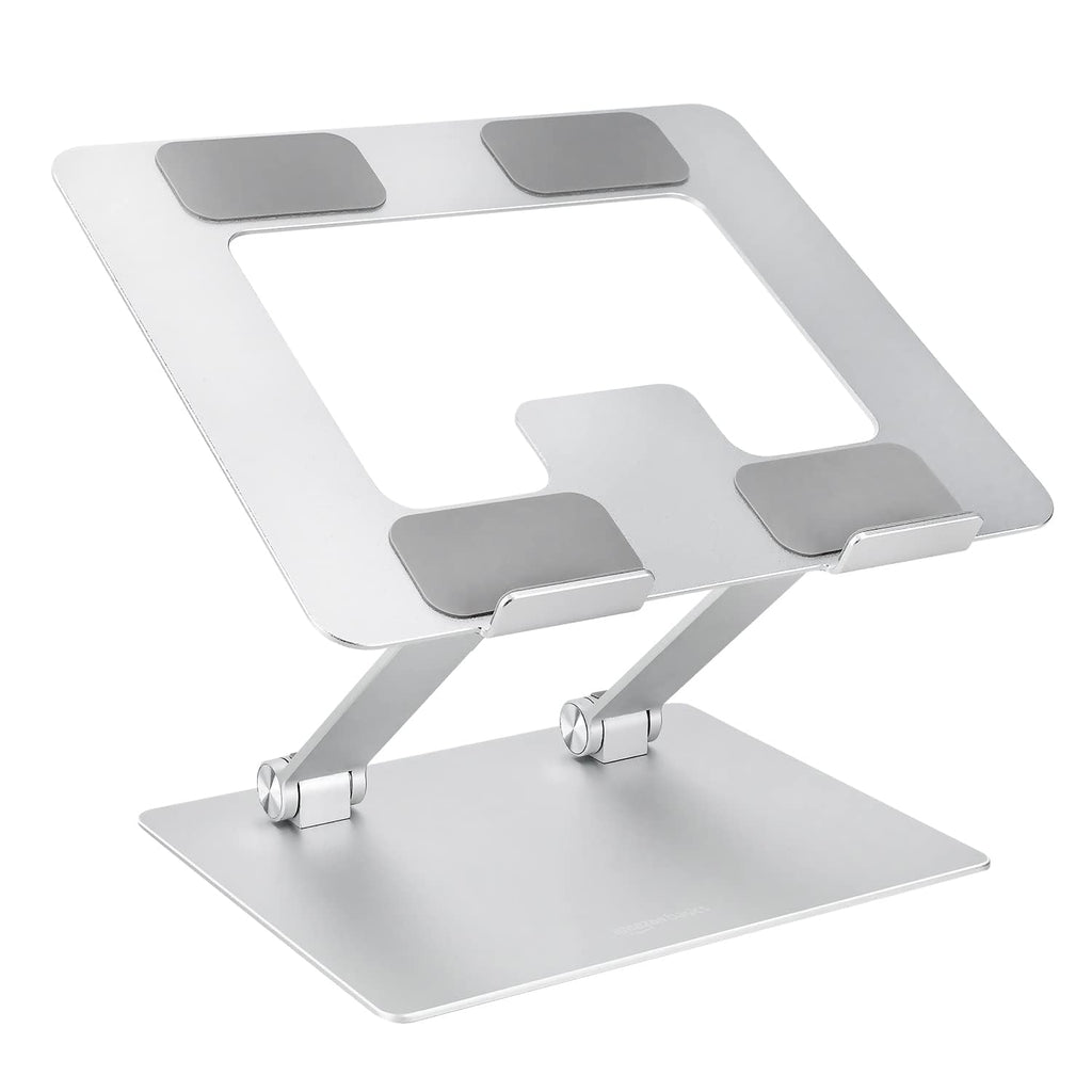 Amazon Basics Sturdy and Portable Ergonomic Laptop Stand for Desk, Adjustable Riser, Fits All Laptops and Notebooks up to 17.3 Inch, Silver, 10 x 8.7 x 6 in
