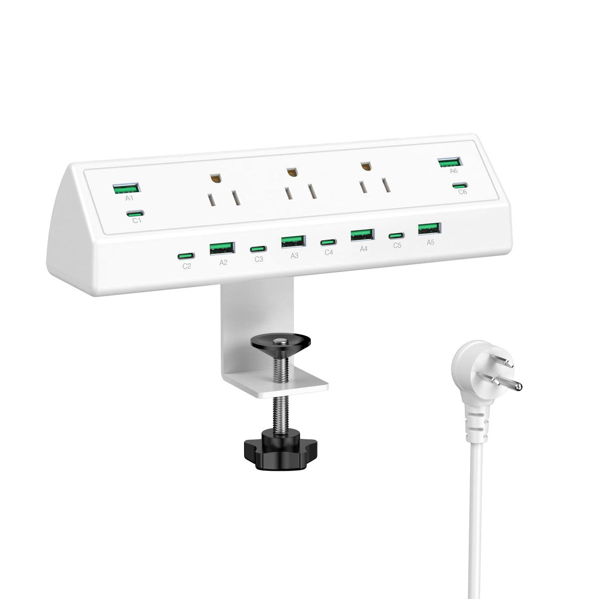 Desk Clamp Power Strip with 20W USB-C & 6-Foot Cord