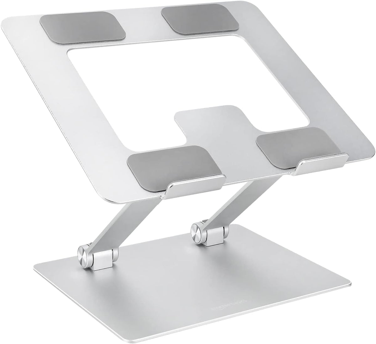 Amazon Basics Sturdy and Portable Ergonomic Laptop Stand for Desk, Adjustable Riser, Fits All Laptops and Notebooks up to 17.3 Inch, Silver, 10 x 8.7 x 6 in