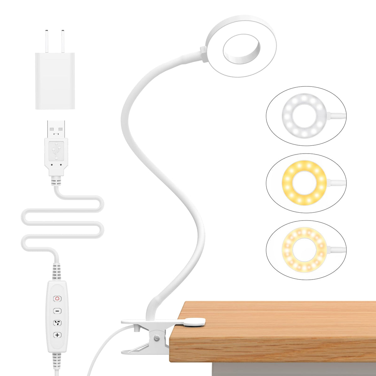 iZELL LED Clamp Desk Lamp with 3 Color Modes & 10 Levels
