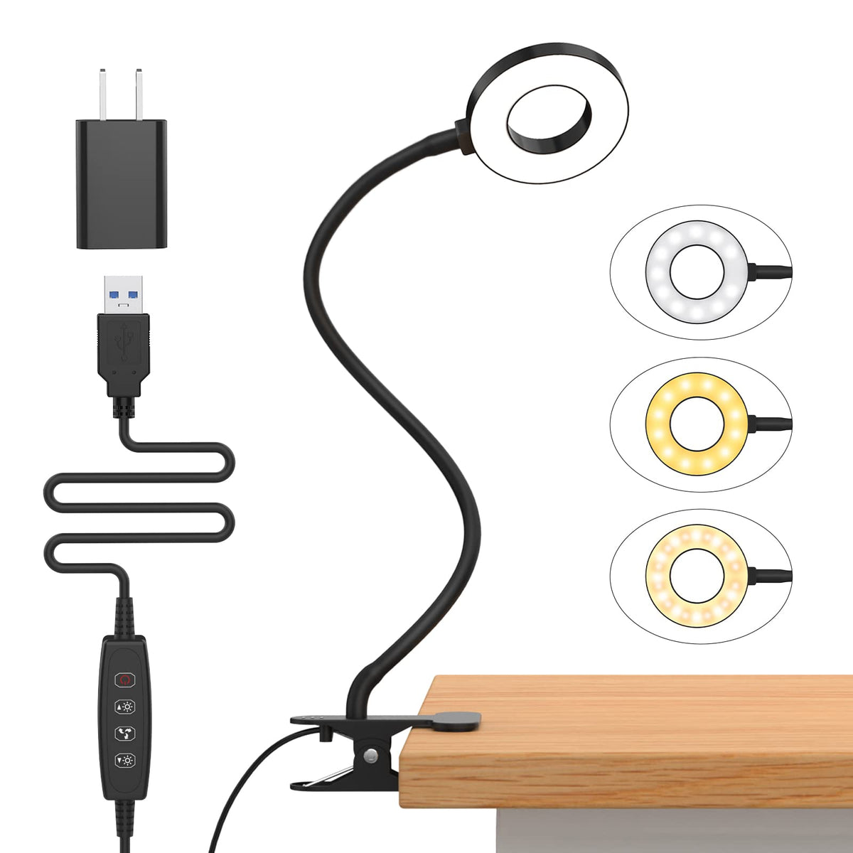 iZELL LED Clamp Desk Lamp with 3 Color Modes & 10 Levels