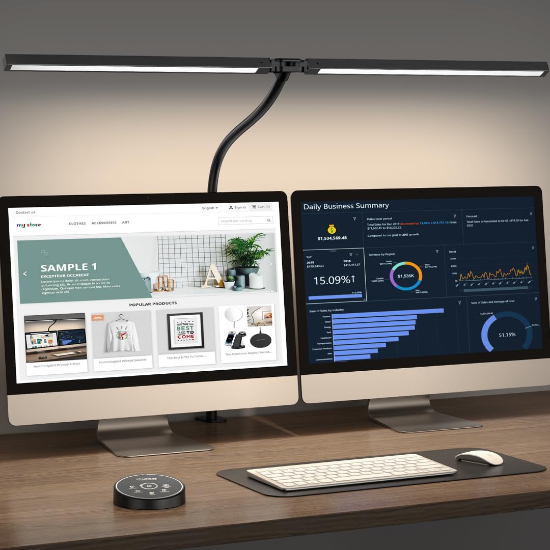 24W Dual-Monitor LED Desk Lamp with Clamp & 5 Color Modes