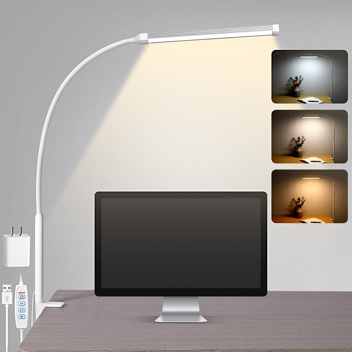 Voncerus LED Clamp Desk Lamp with 3 Modes & 10 Levels