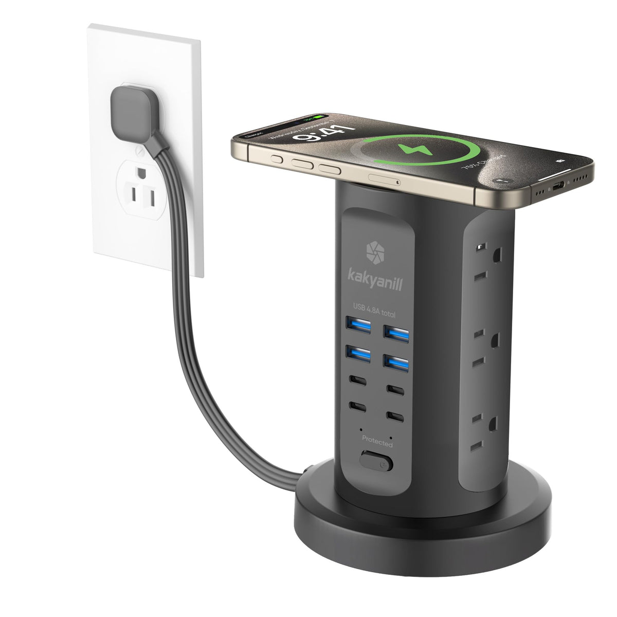 Kakyanill Power Strip Tower with 9 Outlets & 8 USB Ports