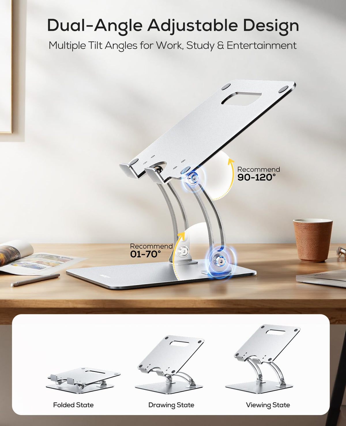 Nulaxy Large Heavy Duty Laptop Stand for Desk, Ergonomic Height Angle Adjustable Laptop Riser Holder Compatible with 10-17" Laptop Notebook Computer