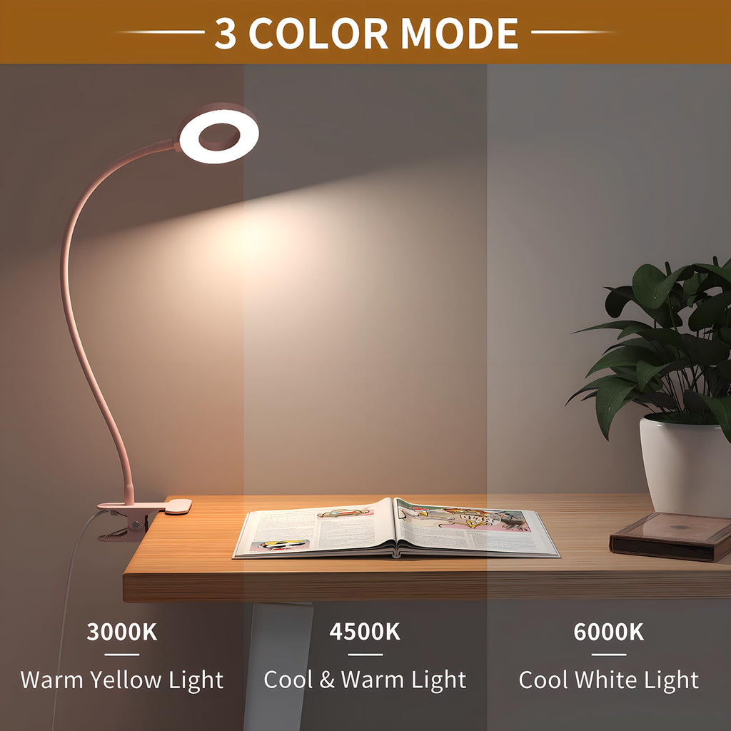 iZELL LED Clamp Desk Lamp with 3 Color Modes & 10 Levels