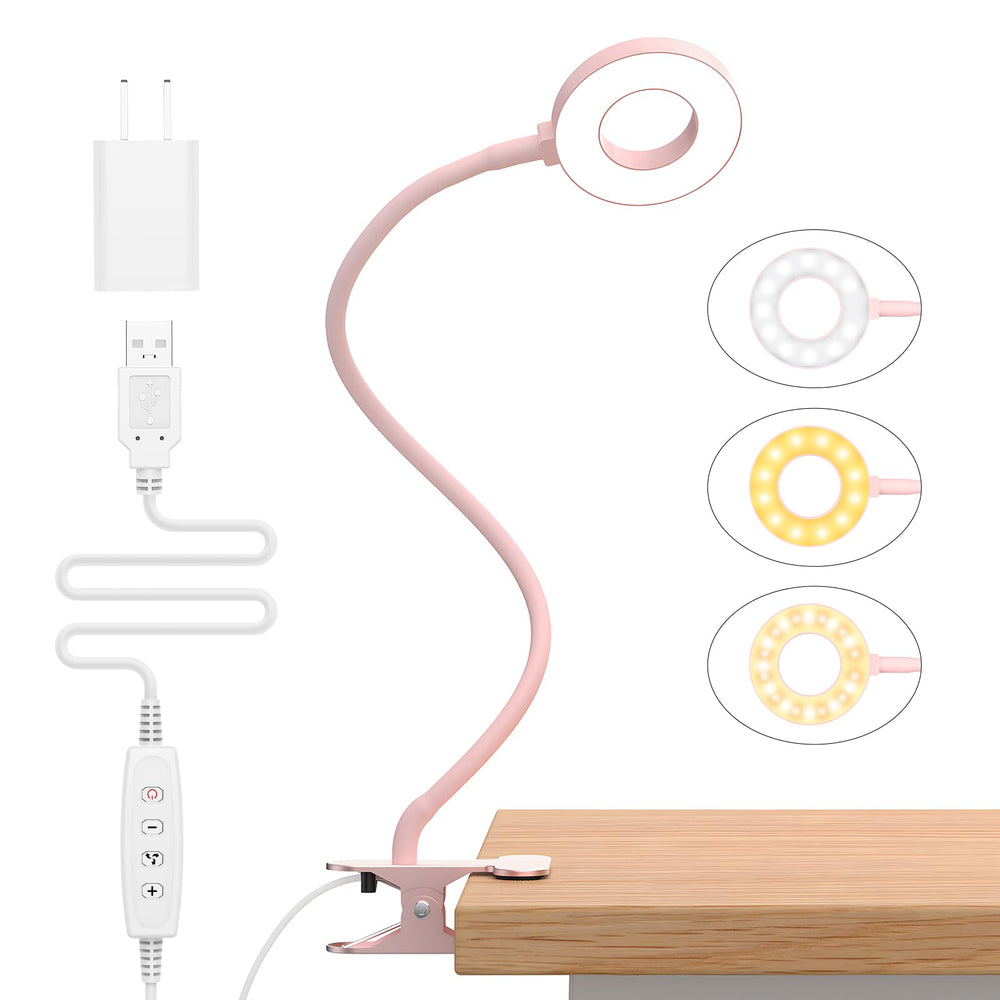 iZELL LED Clamp Desk Lamp with 3 Color Modes & 10 Levels