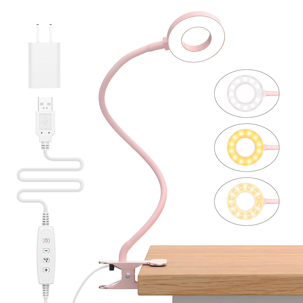 iZELL LED Clamp Desk Lamp with 3 Color Modes & 10 Levels