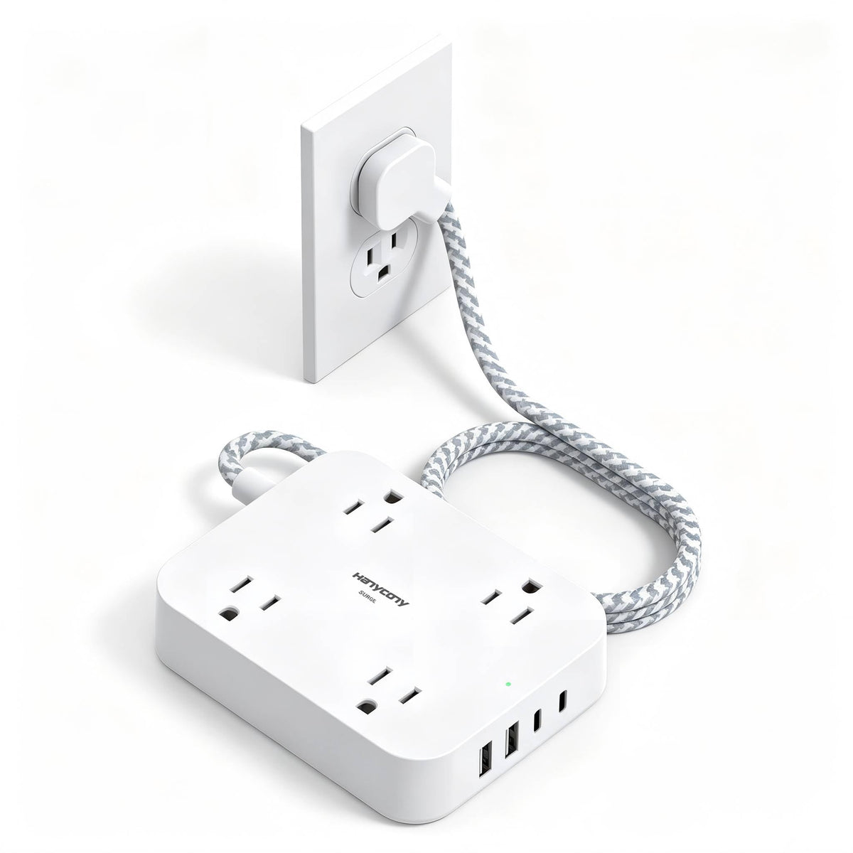 Flat Plug Power Strip with 4 USB Ports, 2 USB-C & 4 Outlets