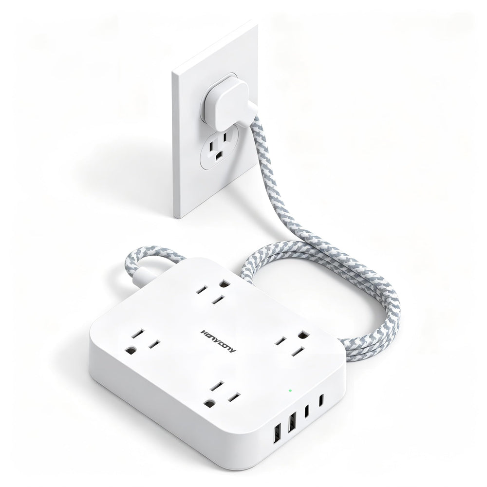 Flat Plug Power Strip with 4 USB Ports, 2 USB-C & 4 Outlets