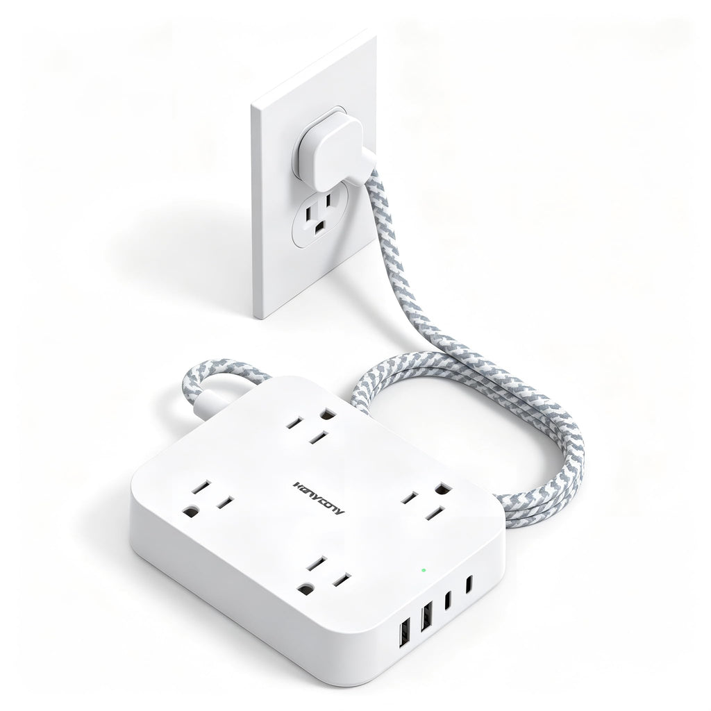Flat Plug Power Strip with 4 USB Ports, 2 USB-C & 4 Outlets