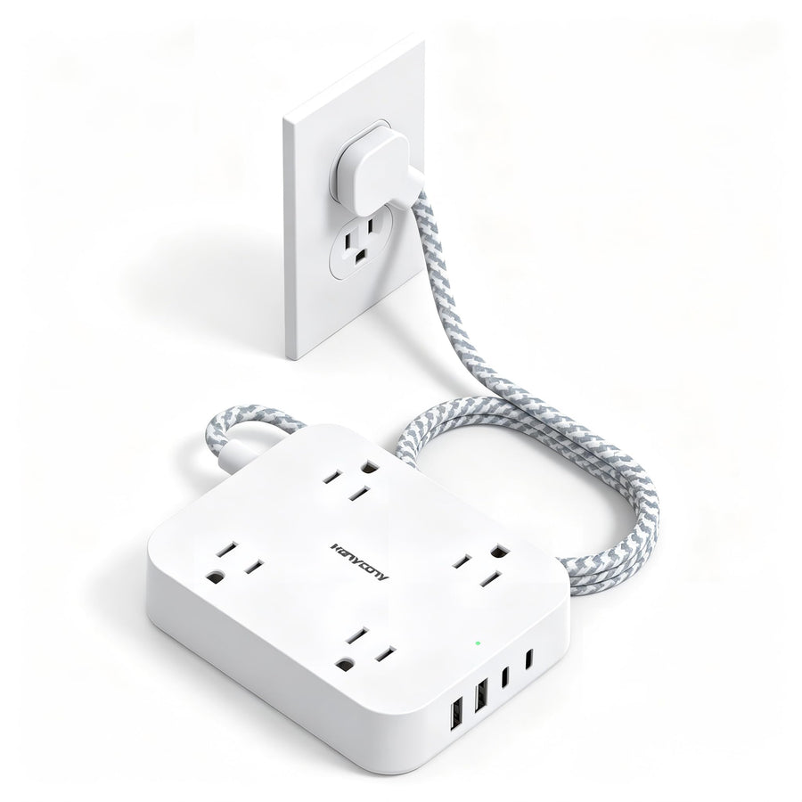 Flat Plug Power Strip with 4 USB Ports, 2 USB-C & 4 Outlets
