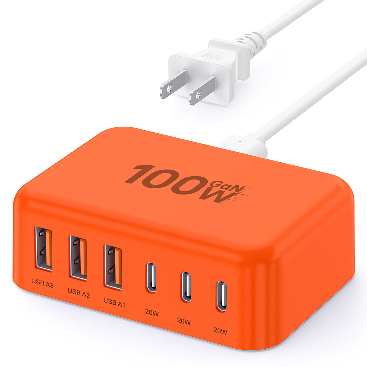 100W GaN 6-Port USB-C Fast Charging Station Hub