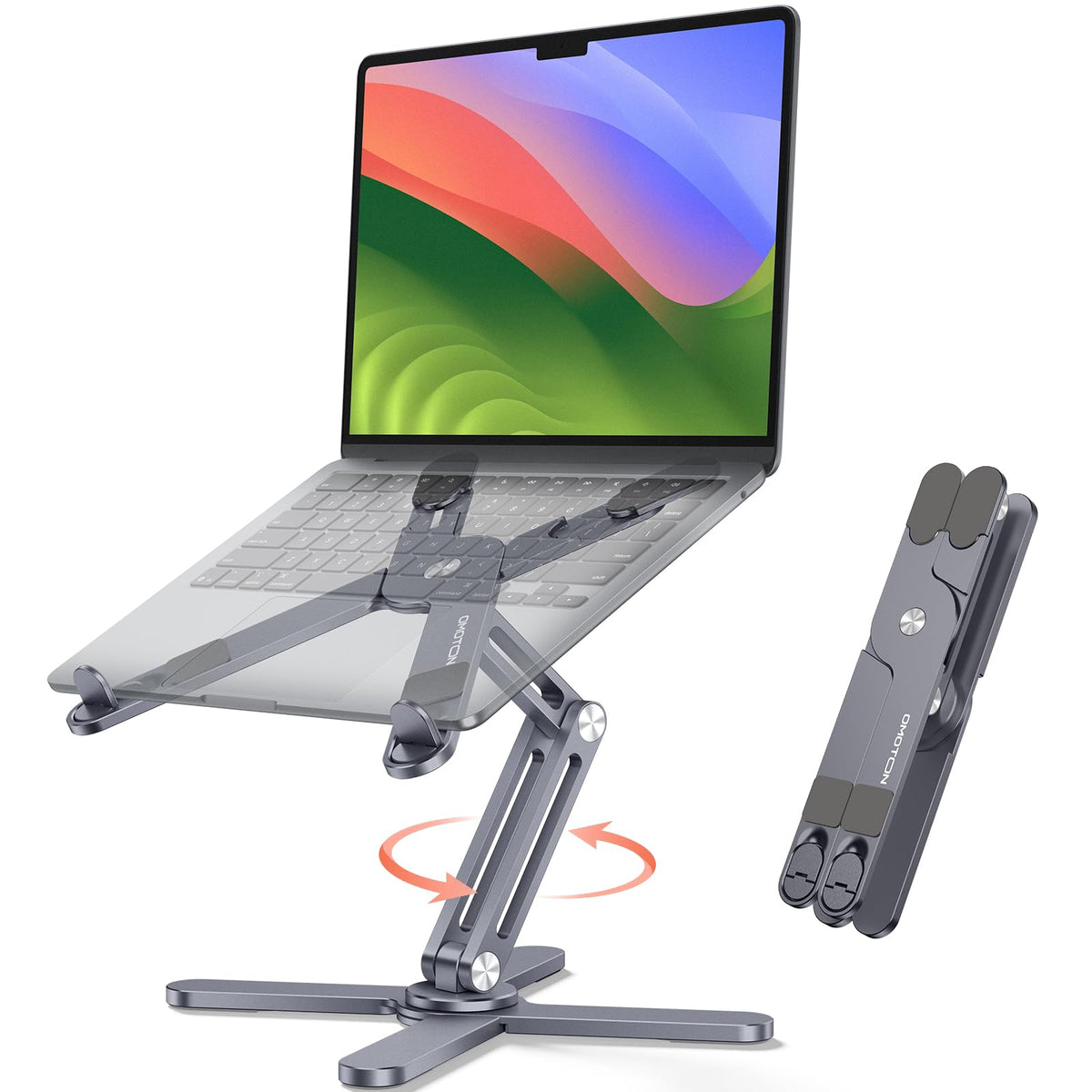 OMOTON 360° Rotating Laptop Stand Riser for Desk, Ergonomic Foldable Computer Stand Adjustable Height Angles for Collaborative Work, Easy Storage Fit Macbooks,All Laptops up to 16 inches