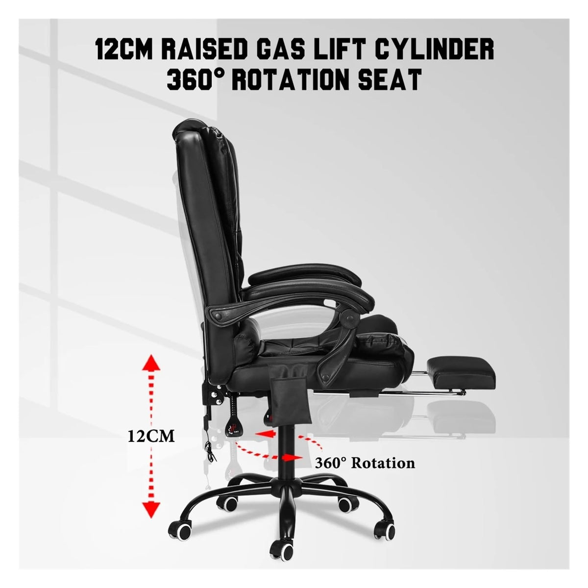 DUYHBAWRS Adjustable Executive Massage Office Chair Reclining High Back Big Tall Leather Ergonomic Swivel Task Chair with Footrest