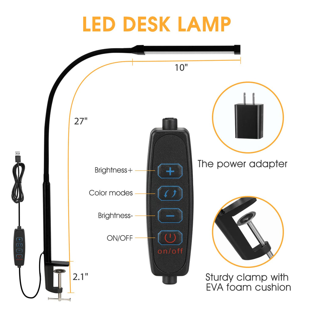 Voncerus LED Clamp Desk Lamp with 3 Modes & 10 Levels