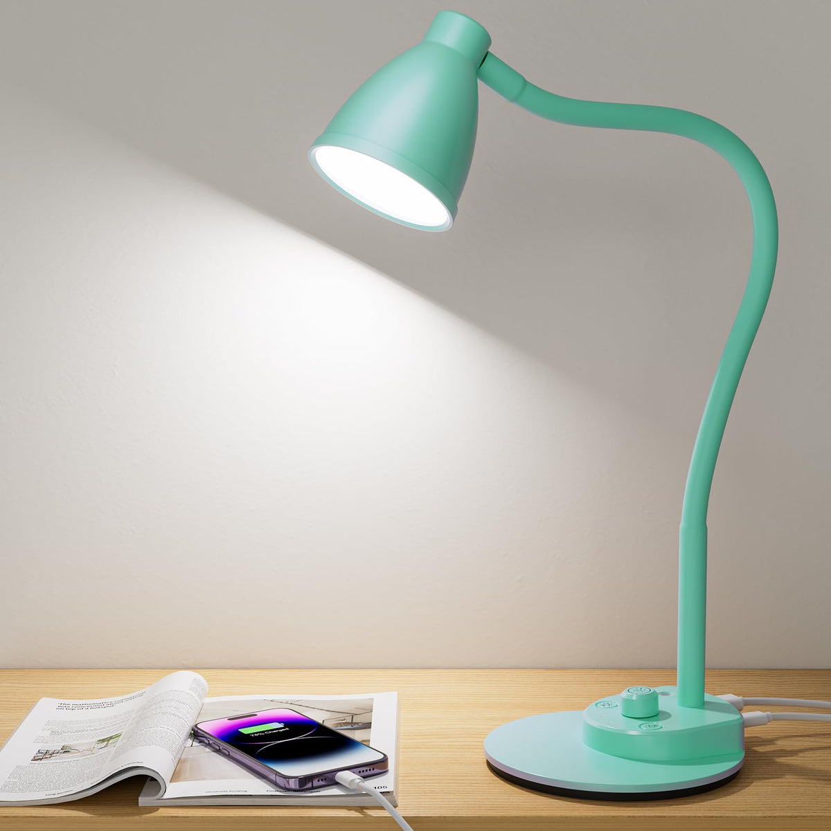 BOHON LED Desk Lamp with USB Charging & 3 Color Modes