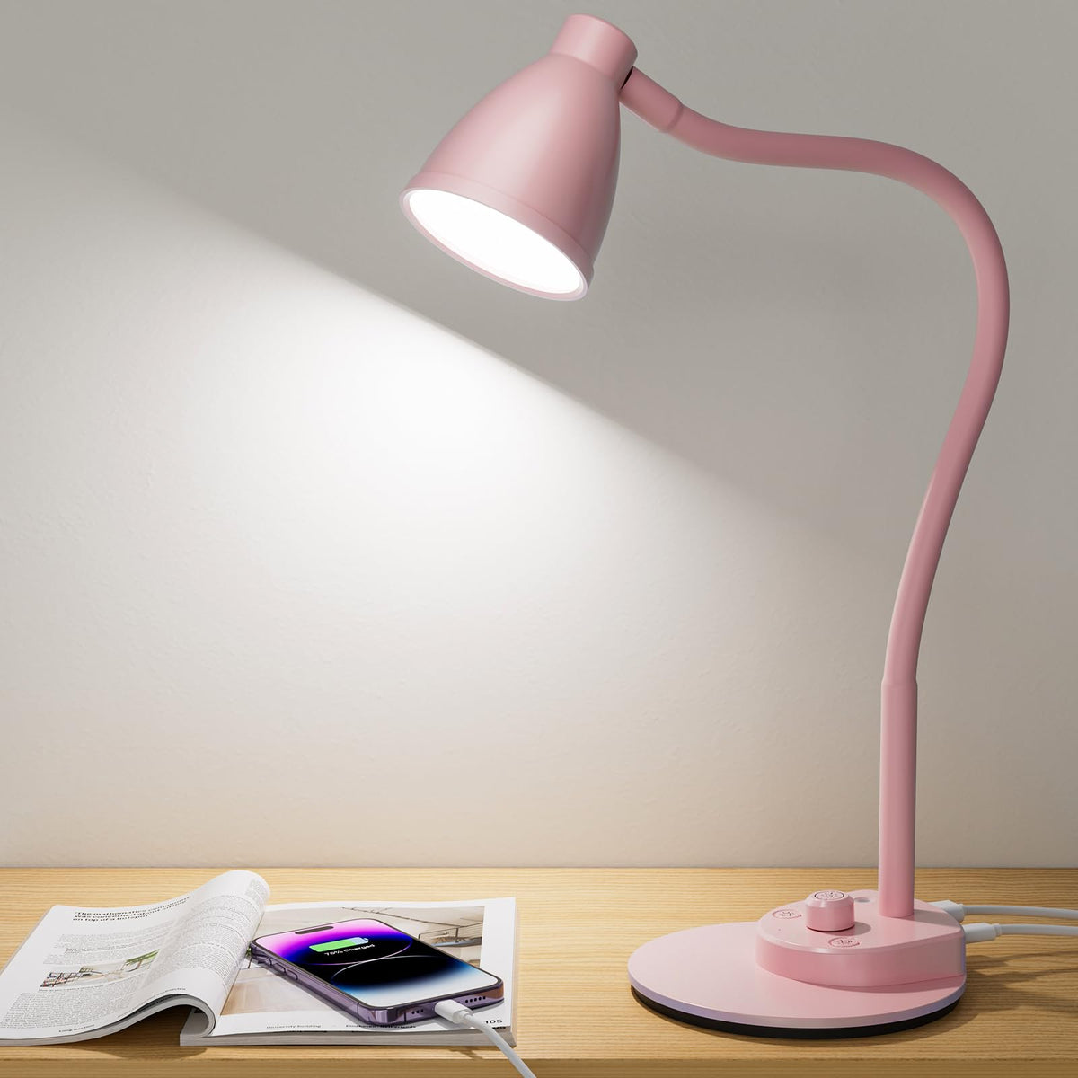 BOHON LED Desk Lamp with USB Charging & 3 Color Modes