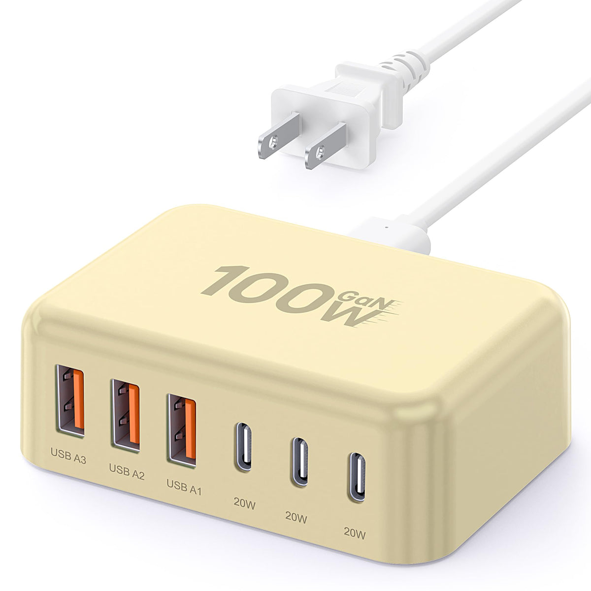100W GaN 6-Port USB-C Fast Charging Station Hub