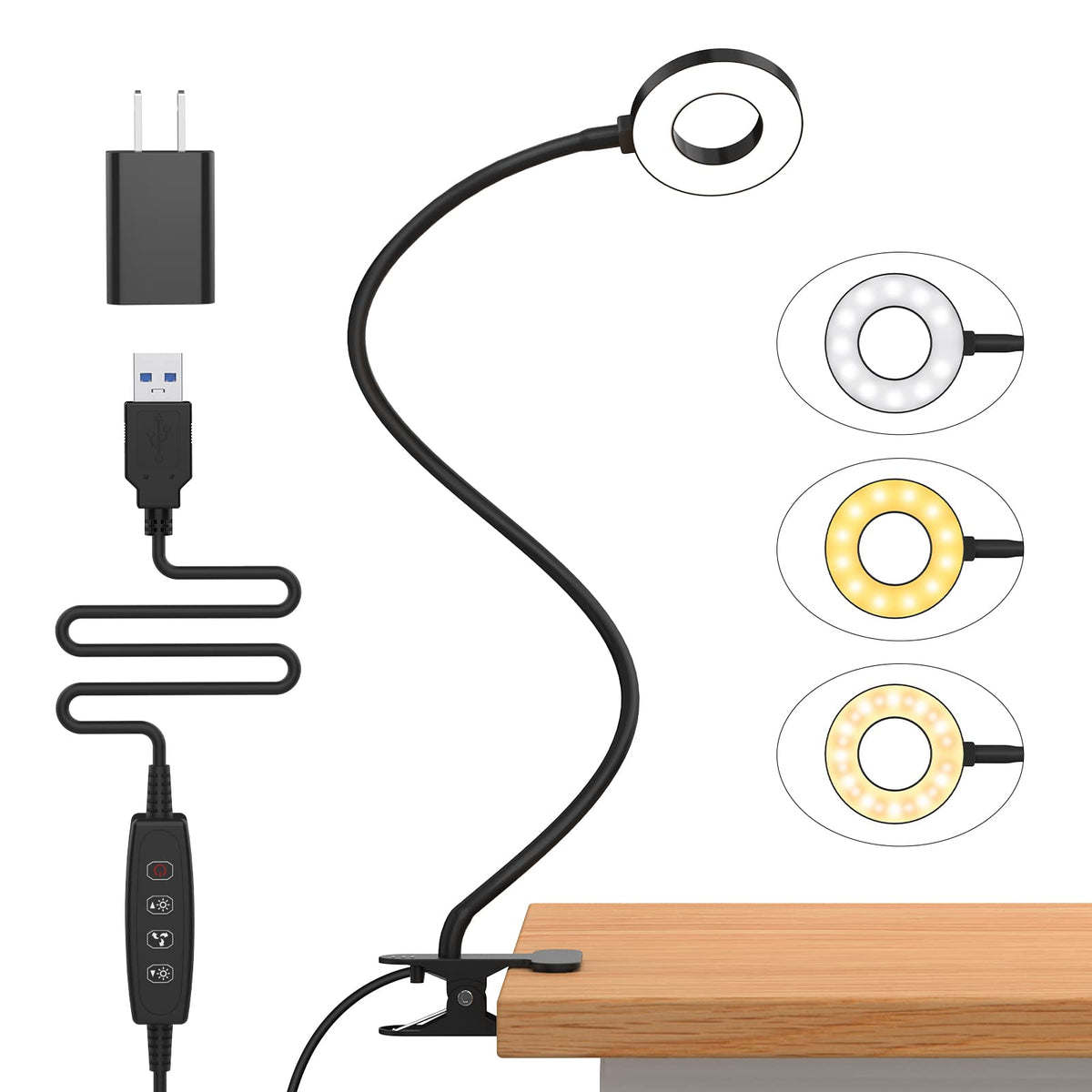 iZELL LED Clamp Desk Lamp with 3 Color Modes & 10 Levels