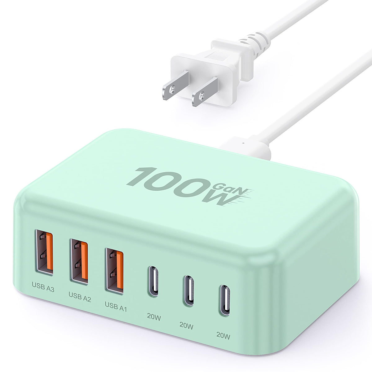 100W GaN 6-Port USB-C Fast Charging Station Hub