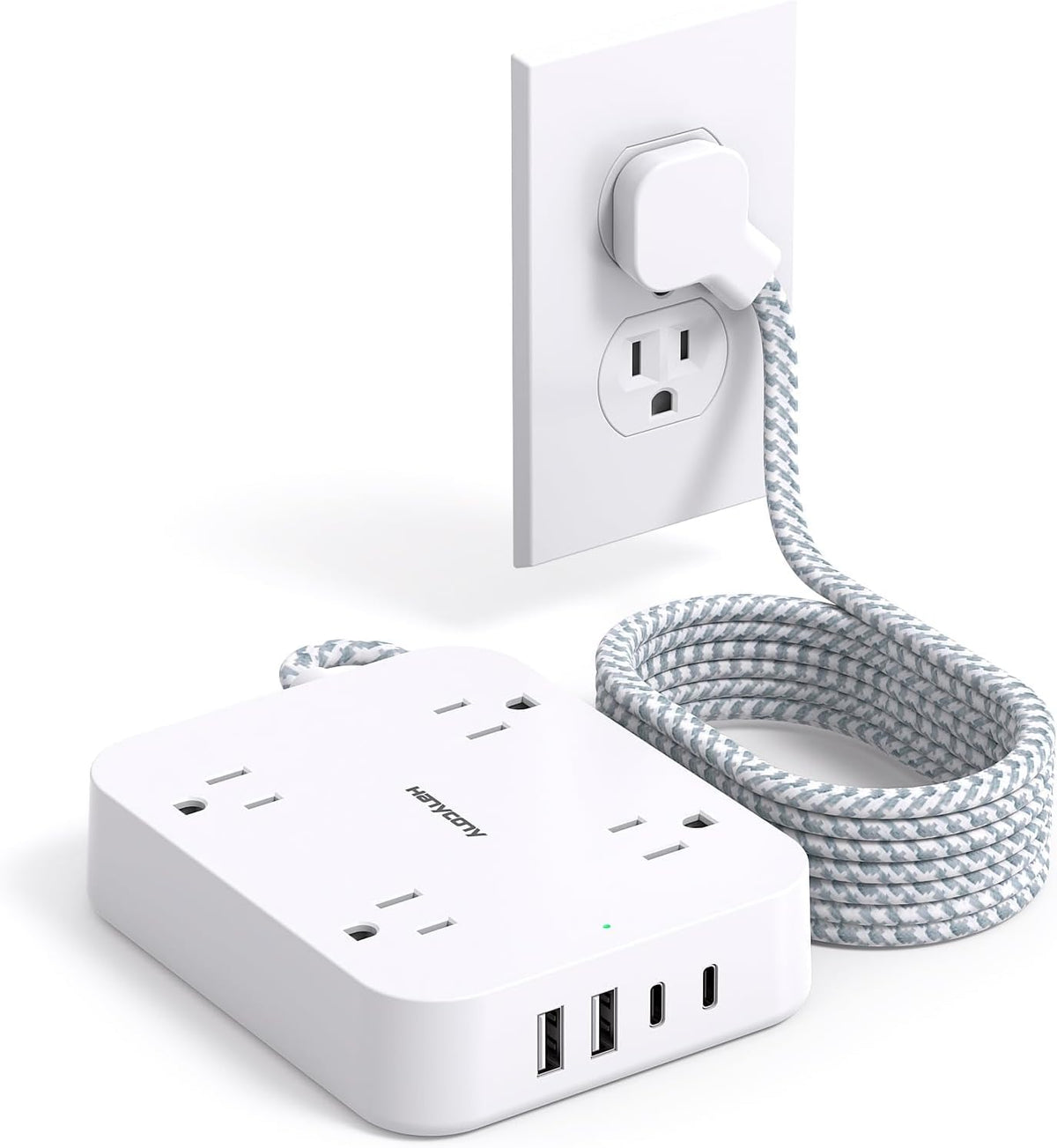 Flat Plug Power Strip with 4 USB Ports, 2 USB-C & 4 Outlets