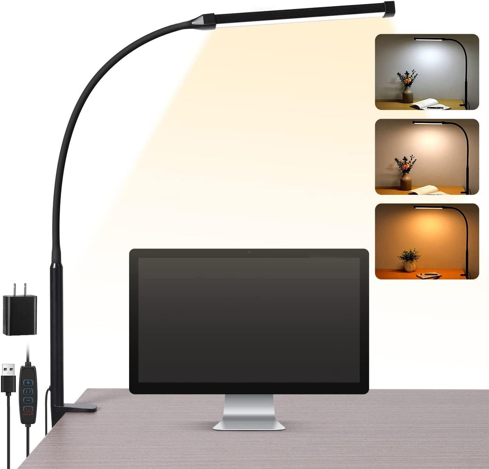 Voncerus LED Clamp Desk Lamp with 3 Modes & 10 Levels