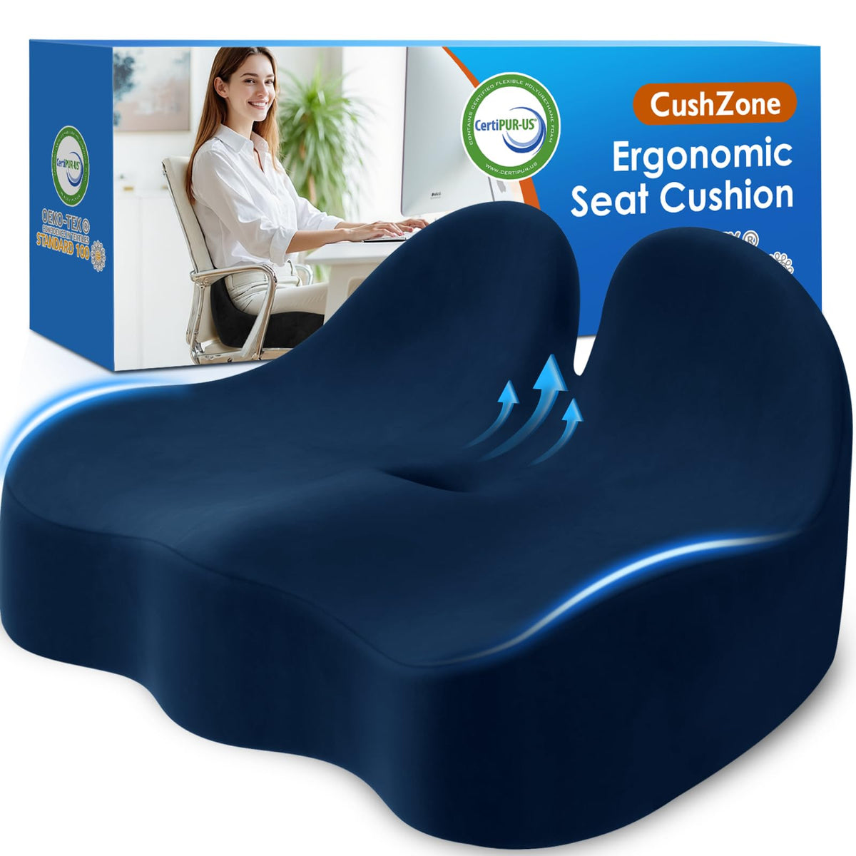 CushZone Memory Foam Seat Cushion for Office Chairs