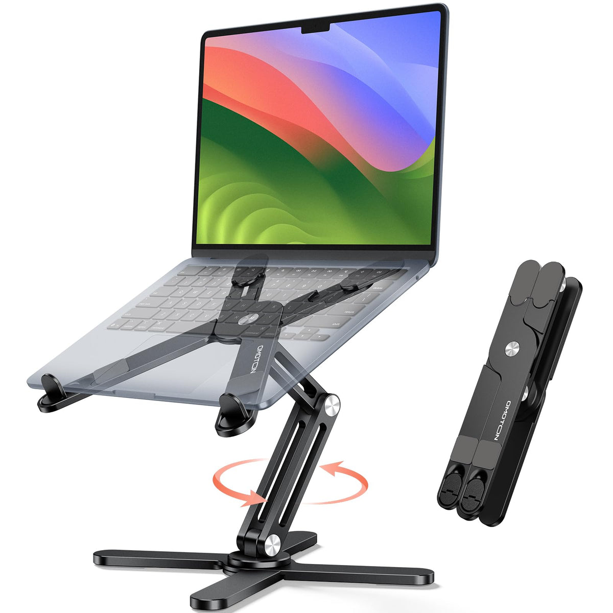 OMOTON 360° Rotating Laptop Stand Riser for Desk, Ergonomic Foldable Computer Stand Adjustable Height Angles for Collaborative Work, Easy Storage Fit Macbooks,All Laptops up to 16 inches
