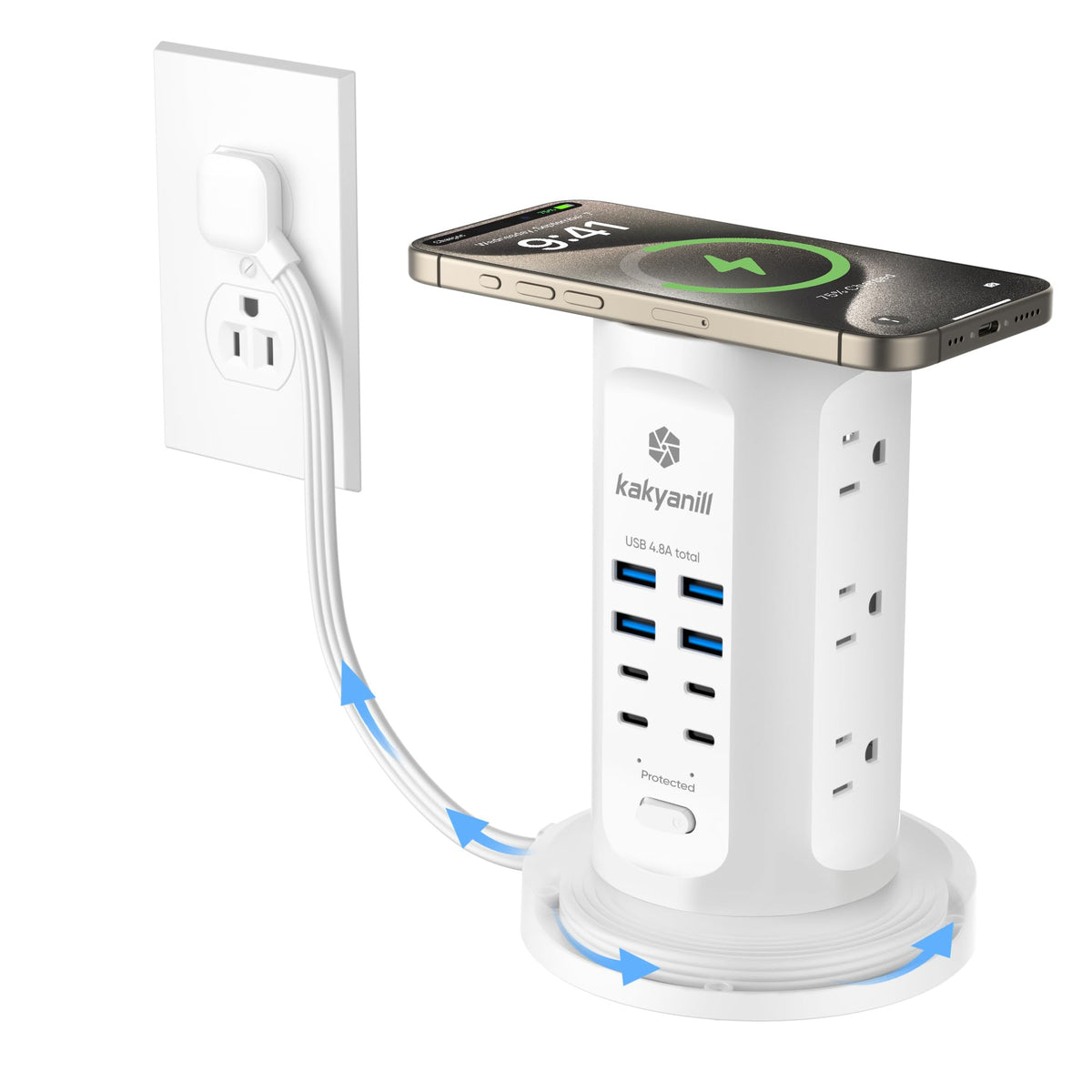 Kakyanill Power Strip Tower with 9 Outlets & 8 USB Ports