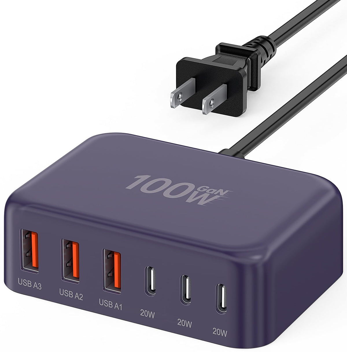 100W GaN 6-Port USB-C Fast Charging Station Hub