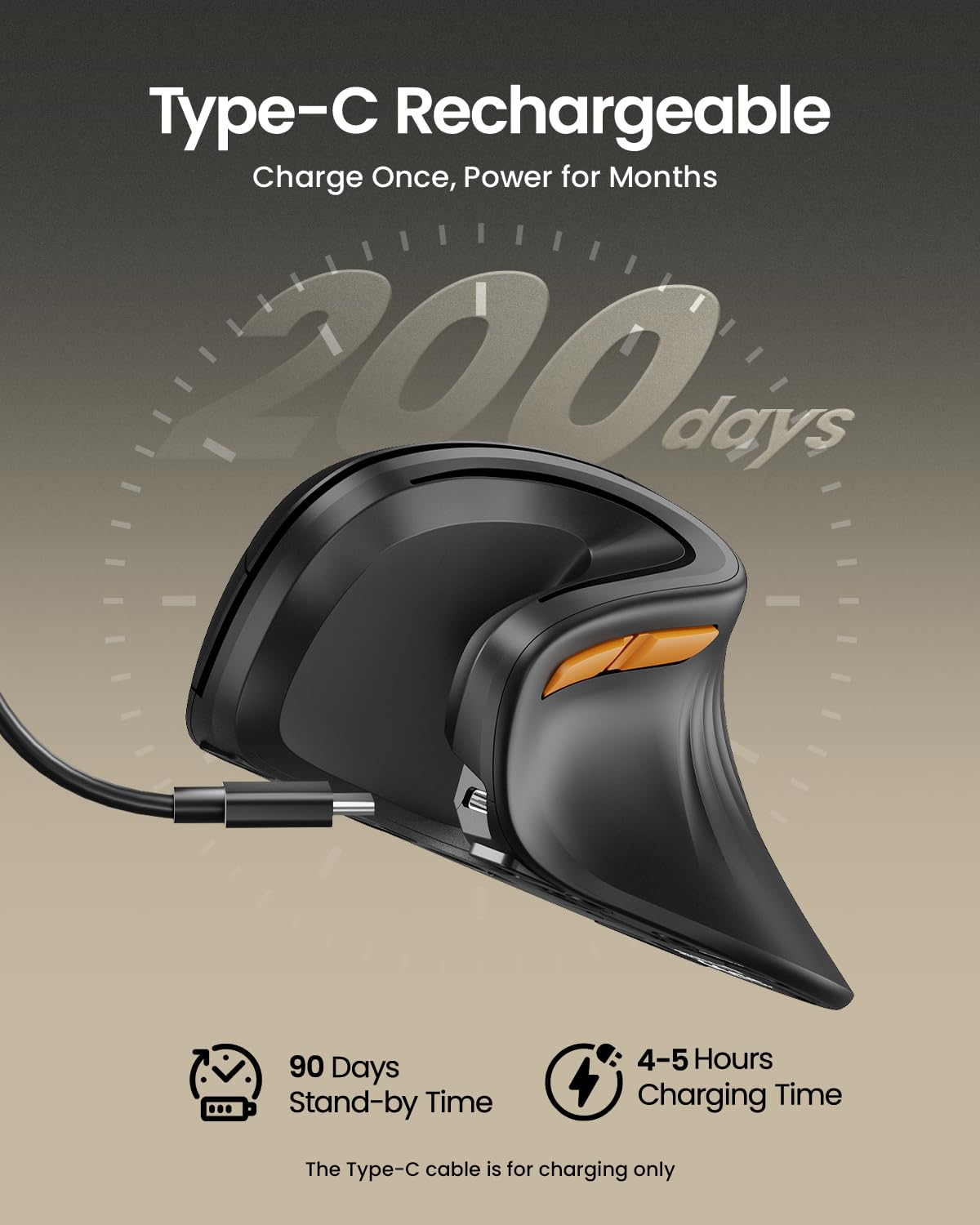 ProtoArc Vertical Mouse, EM11 NL Wireless Ergonomic Mouse, Rechargeable Optical Mice with Multi-Device (Bluetooth + Bluetooth + USB Connection), 3 Adjustable DPI for Computer, iPad, Mac, Windows