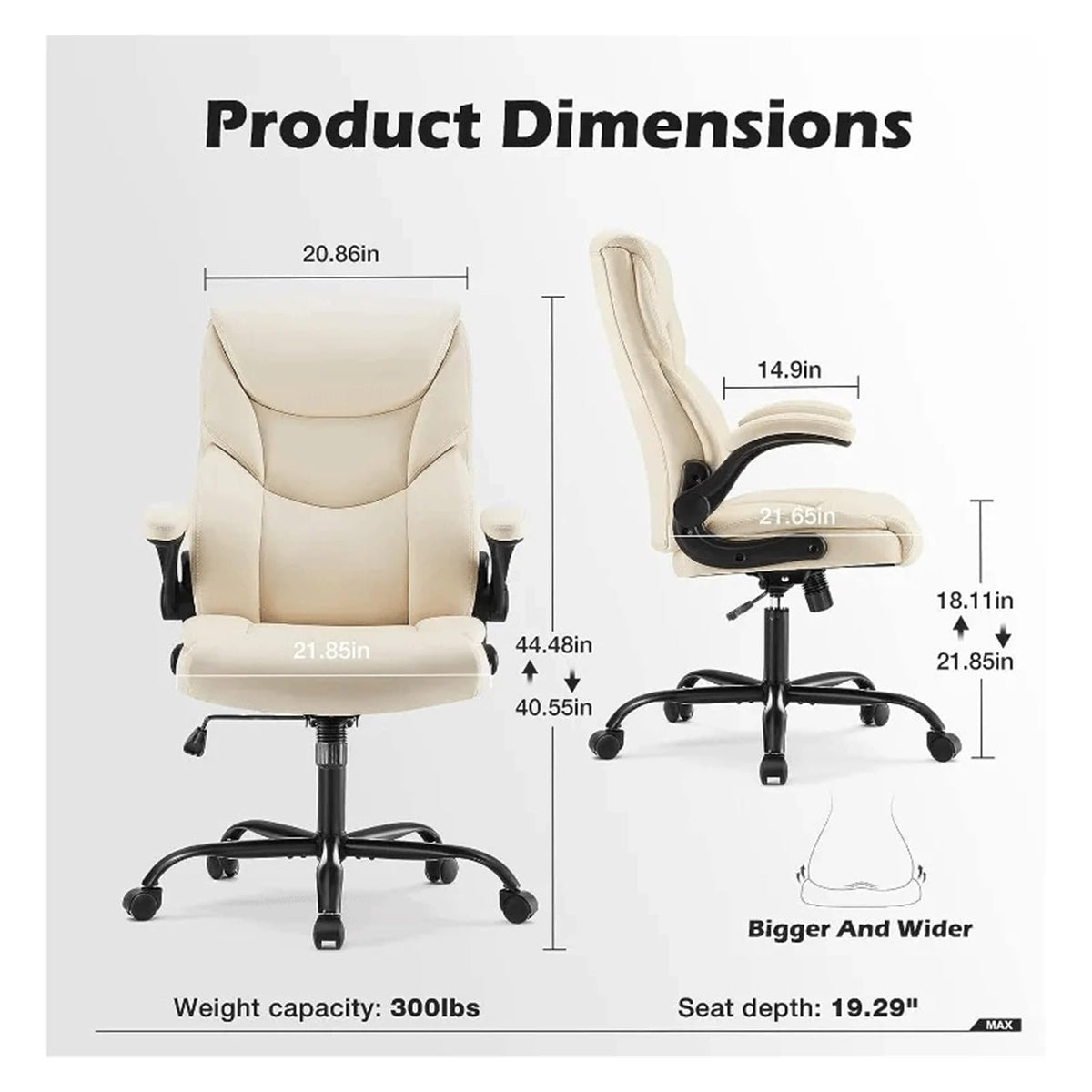 Ergonomic Executive Computer Desk Chairs with Adjustable Flip-up Armrest, PU Leather