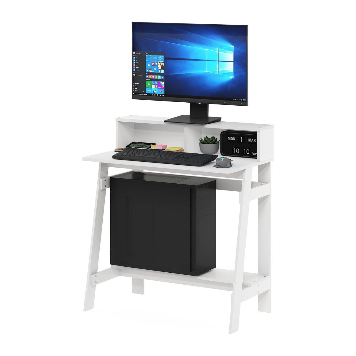 Furinno Compact Computer Desk, Gaming Desk with Shelves, Office Desk with Book Shelf
