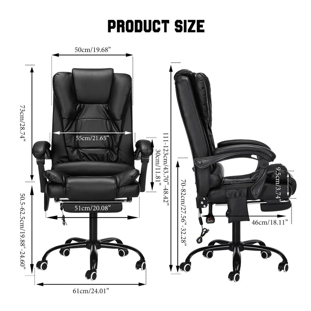 DUYHBAWRS Adjustable Executive Massage Office Chair Reclining High Back Big Tall Leather Ergonomic Swivel Task Chair with Footrest