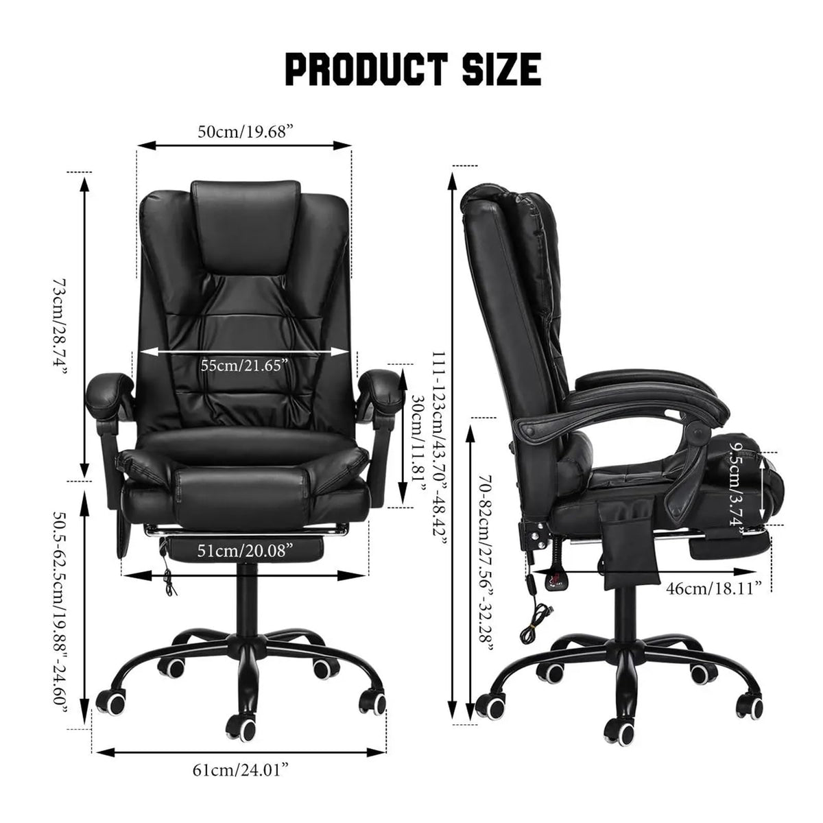 DUYHBAWRS Adjustable Executive Massage Office Chair Reclining High Back Big Tall Leather Ergonomic Swivel Task Chair with Footrest