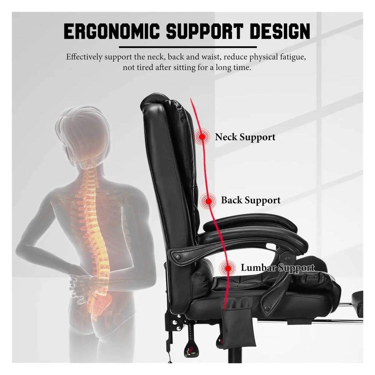 DUYHBAWRS Adjustable Executive Massage Office Chair Reclining High Back Big Tall Leather Ergonomic Swivel Task Chair with Footrest