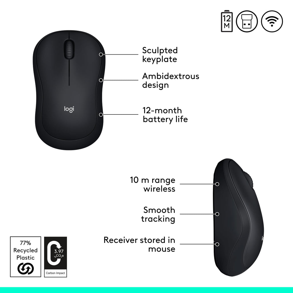 Logitech M240 Silent Bluetooth Wireless Mouse for Office Use