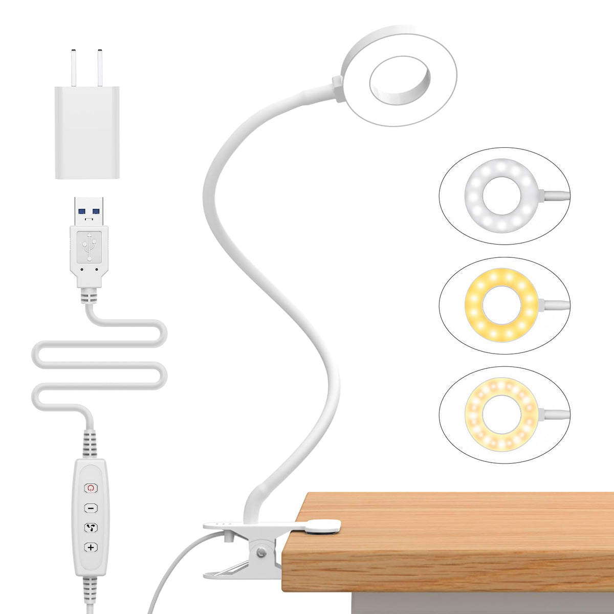 iZELL LED Clamp Desk Lamp with 3 Color Modes & 10 Levels