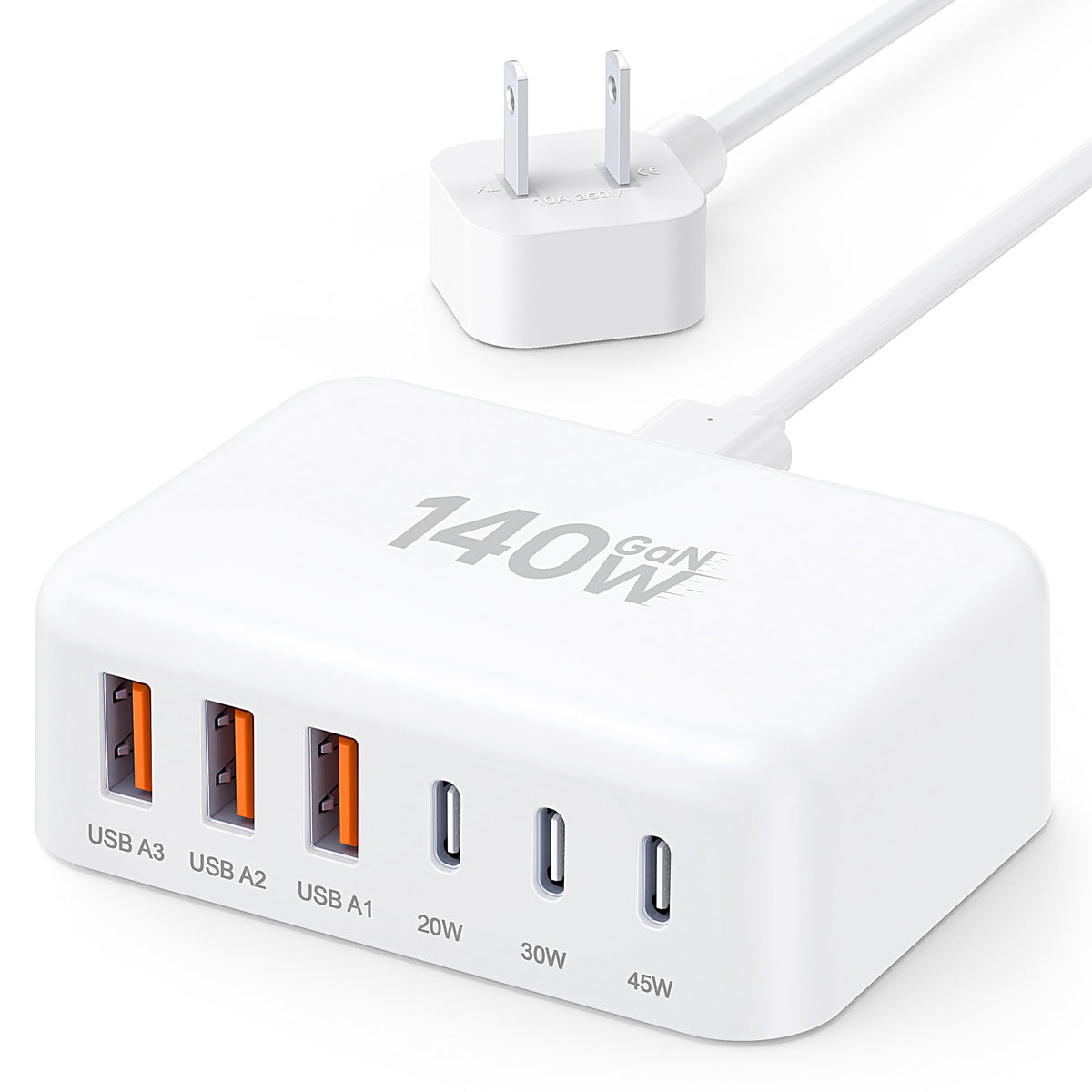 100W GaN 6-Port USB-C Fast Charging Station Hub