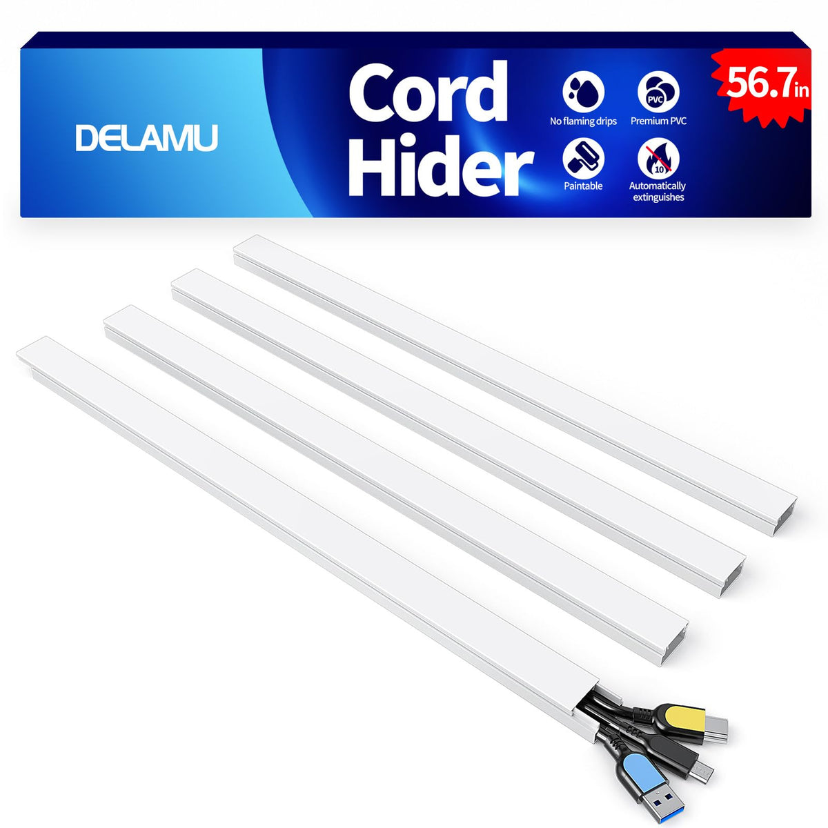 Delamu Paintable Cord Cover Raceway Kit for Cable Management