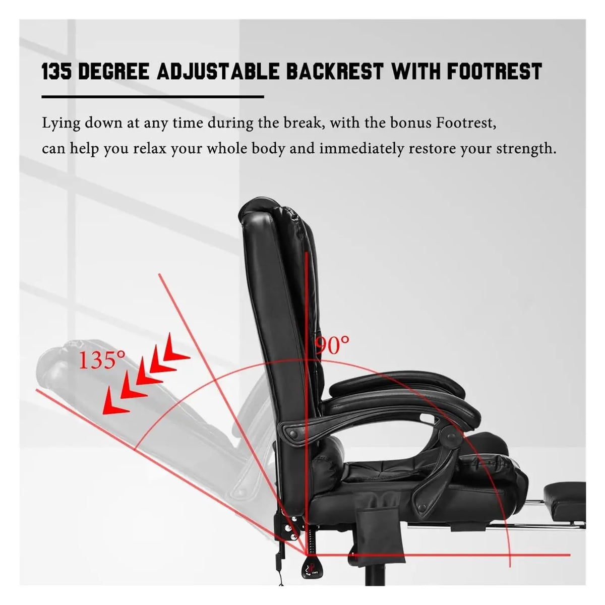 DUYHBAWRS Adjustable Executive Massage Office Chair Reclining High Back Big Tall Leather Ergonomic Swivel Task Chair with Footrest