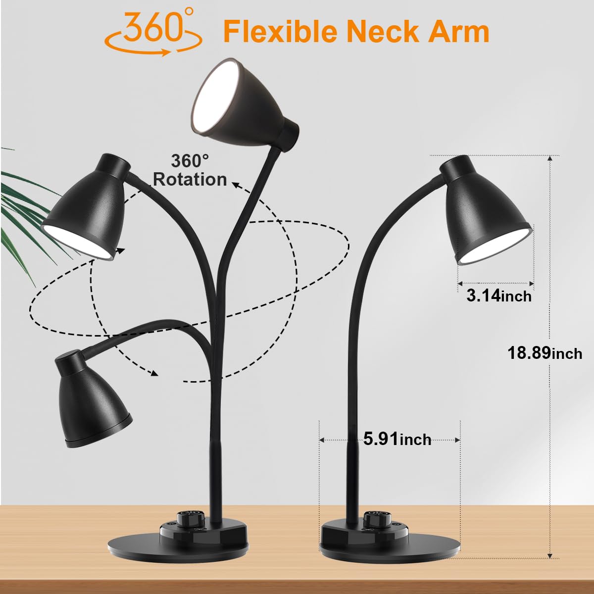BOHON LED Desk Lamp with USB Charging & 3 Color Modes