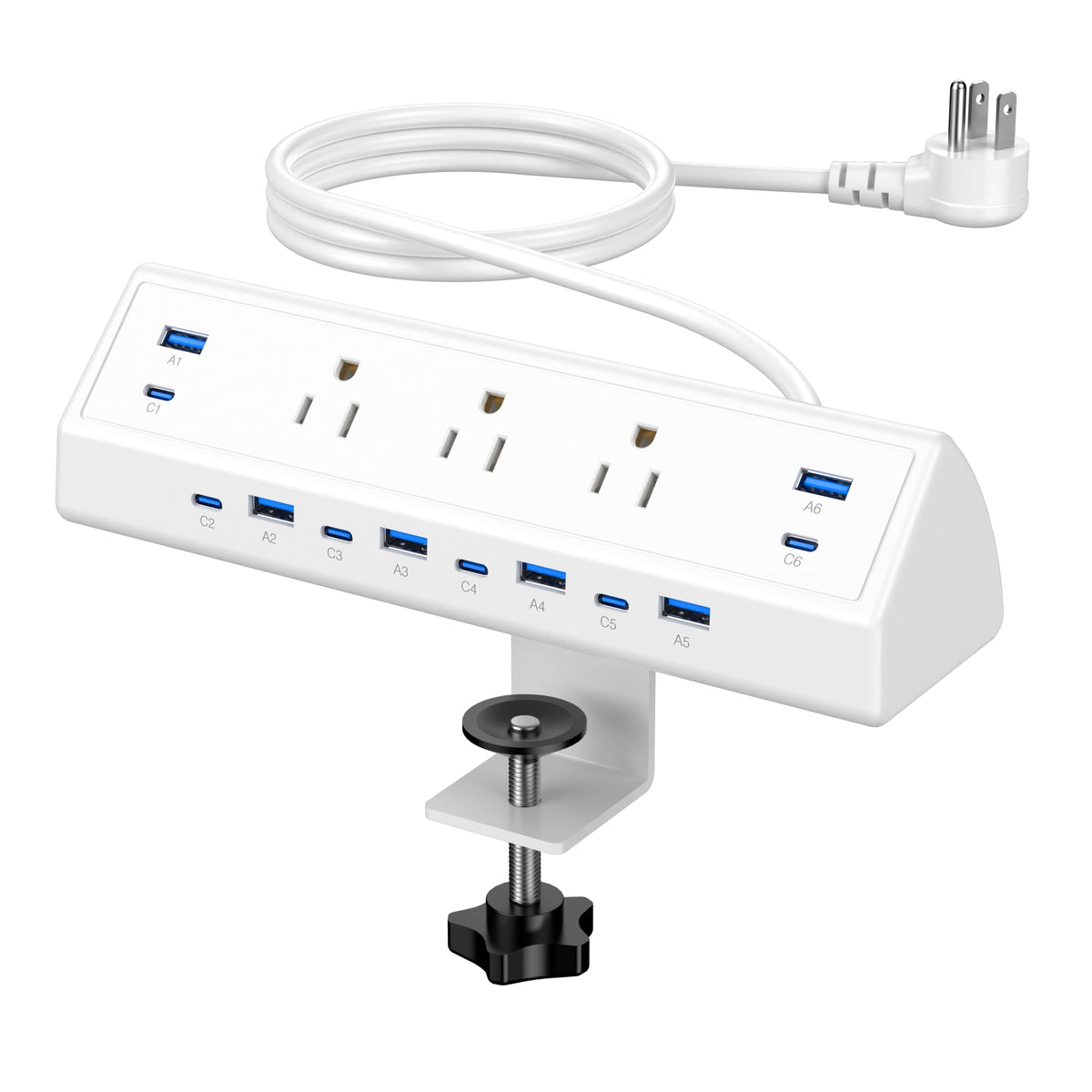 Desk Clamp Power Strip with 20W USB-C & 6-Foot Cord