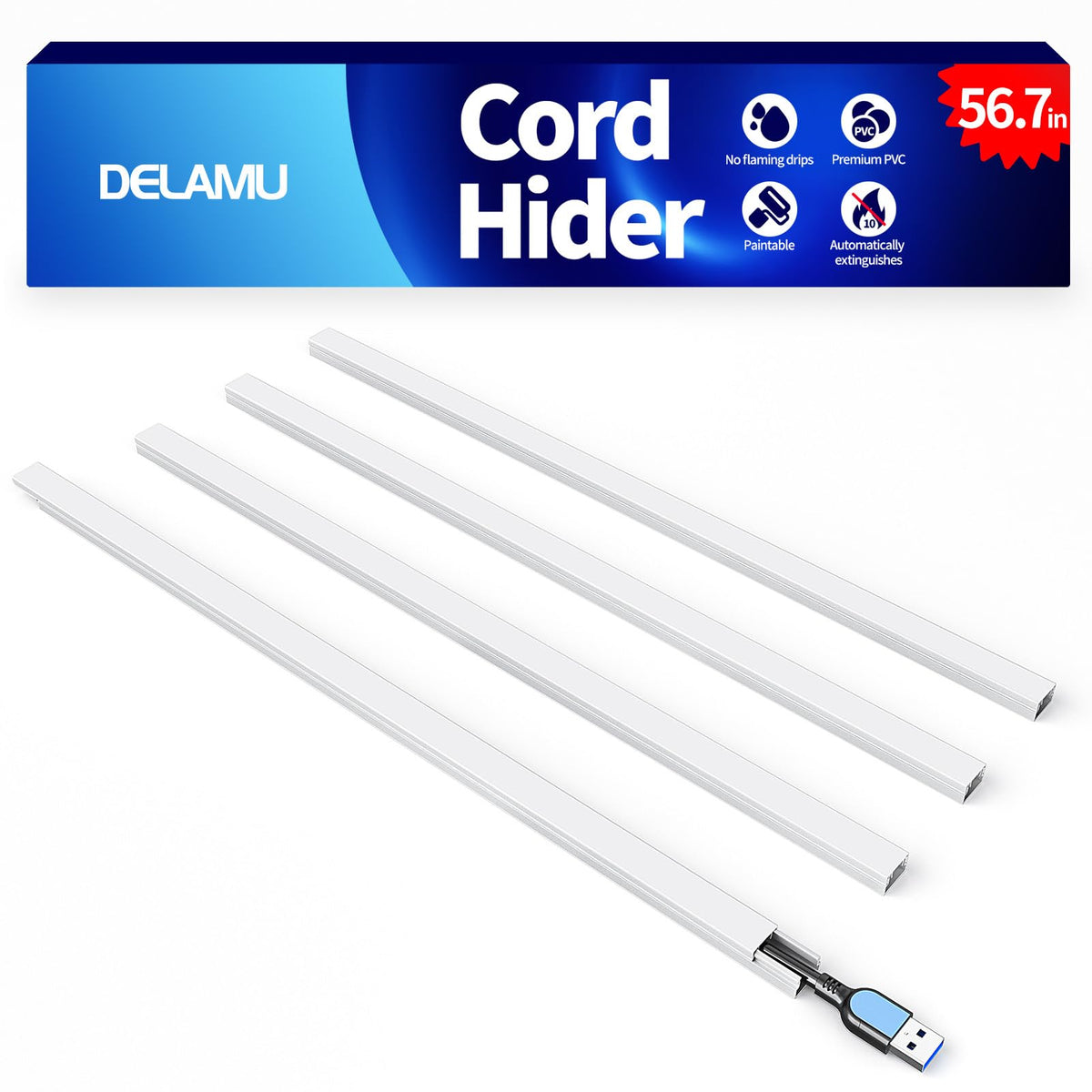 Delamu Paintable Cord Cover Raceway Kit for Cable Management