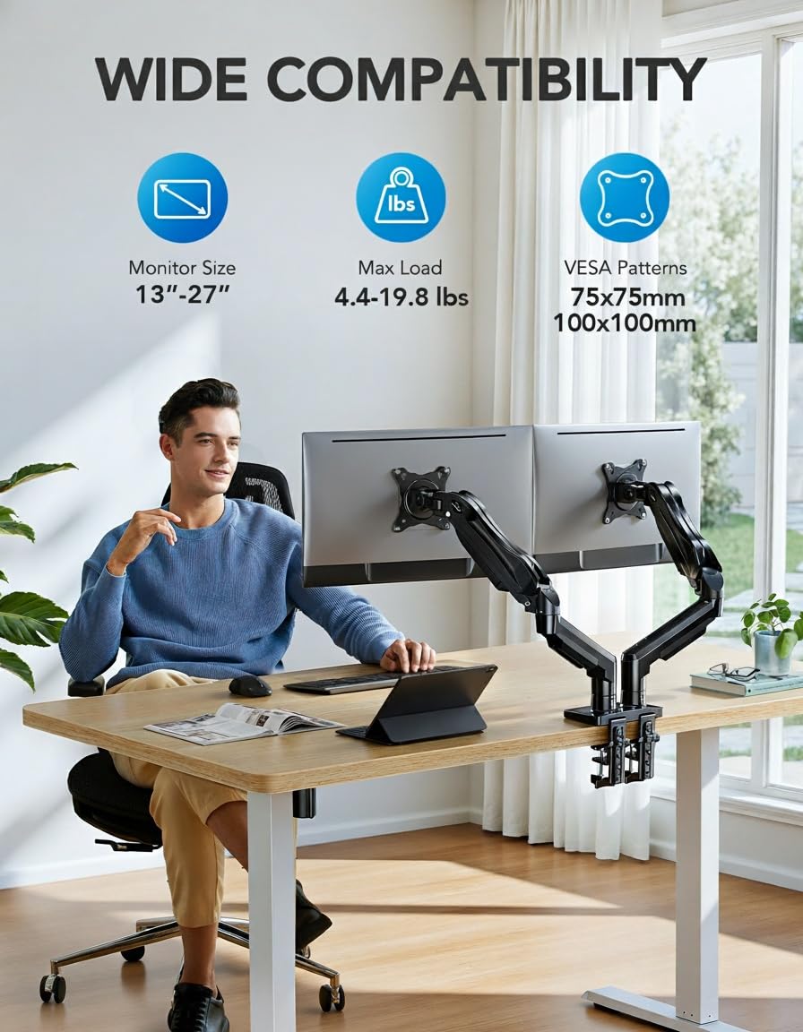 HUANUO Dual Monitor Arm Mount for 13–32 Inch Screens
