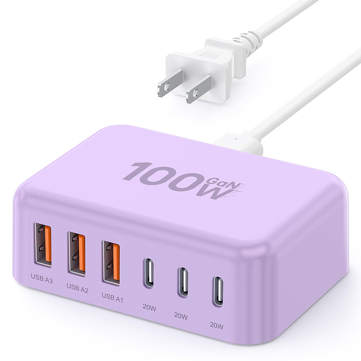 100W GaN 6-Port USB-C Fast Charging Station Hub