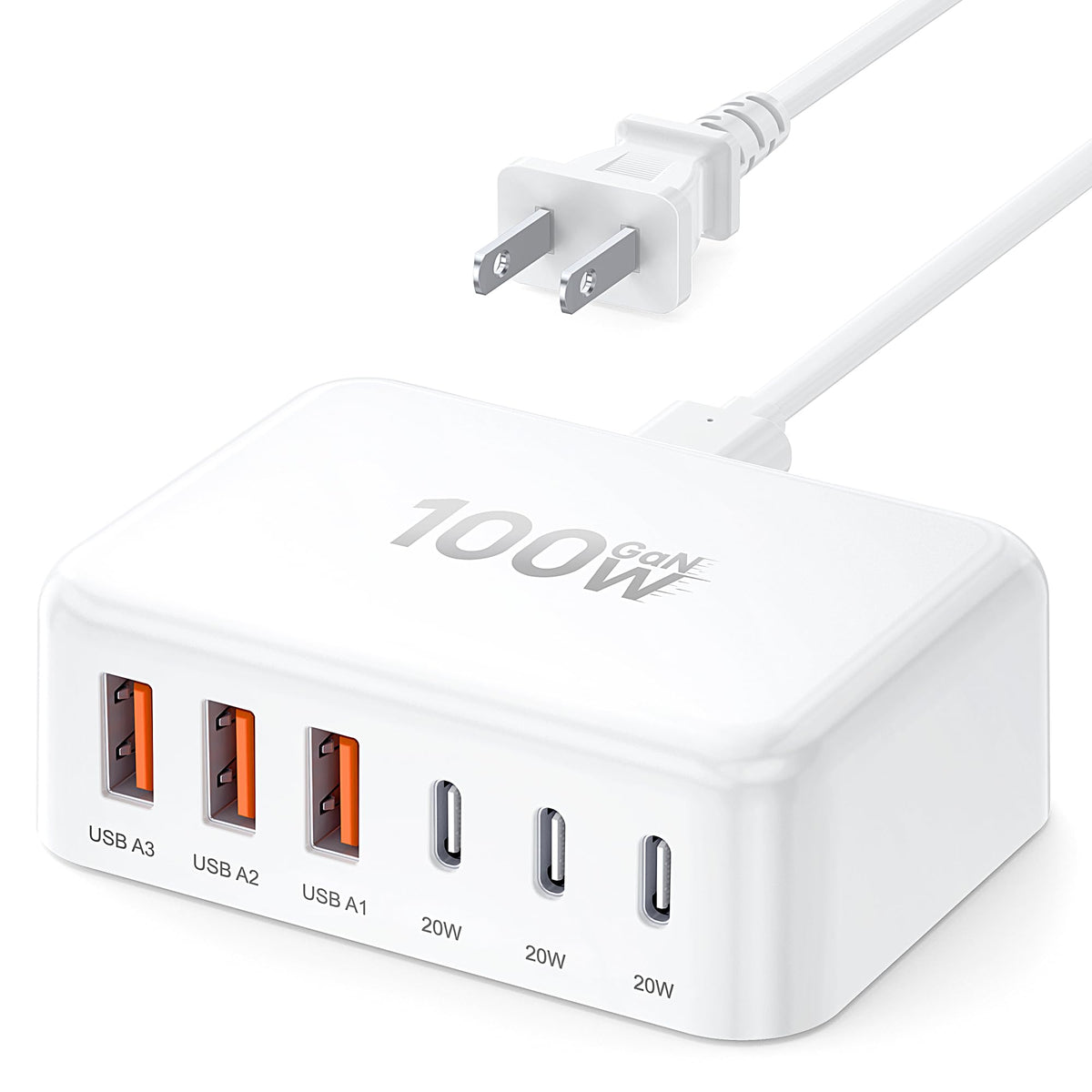 100W GaN 6-Port USB-C Fast Charging Station Hub